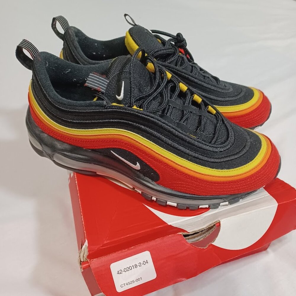 Nike Air Max 97 QS CT4525-001 Mens Sz 9 Black Chile Red Yellow Running Shoes